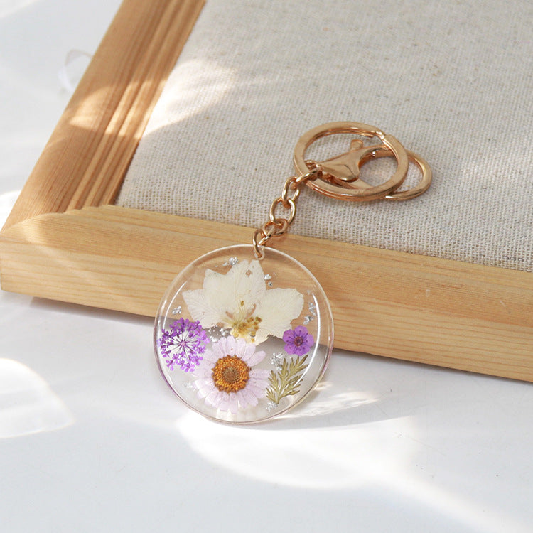 Wholesale 6pcs/pack Resin Natural Dried Flower Sunflower Keychain